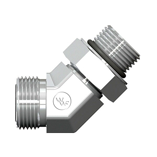 World Wide Fittings Male Flat Face O-Ring to Male O-Ring Boss 45 Degree Elbow 4365X08X12 - main